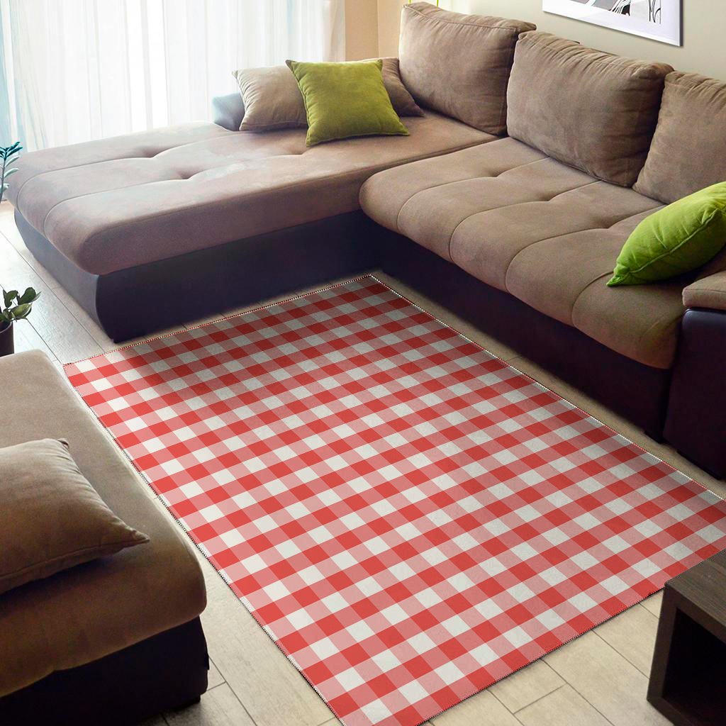 Red And White Gingham Pattern Print Area Rug Floor Decor