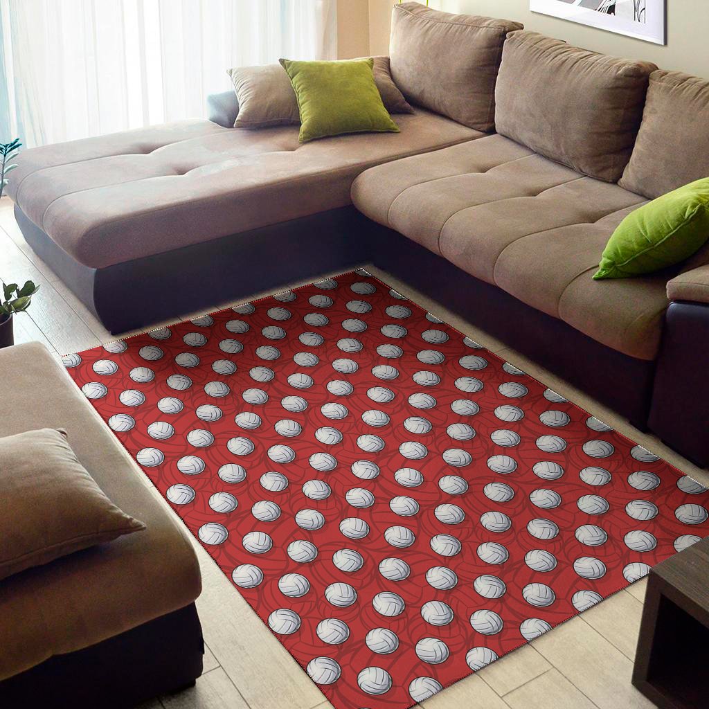Red And White Volleyball Pattern Print Area Rug Floor Decor