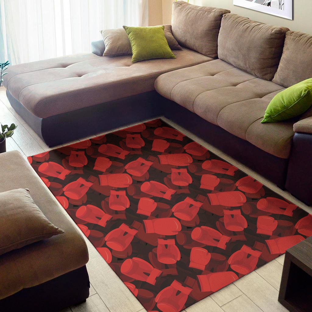 Red Boxing Gloves Pattern Print Area Rug Floor Decor