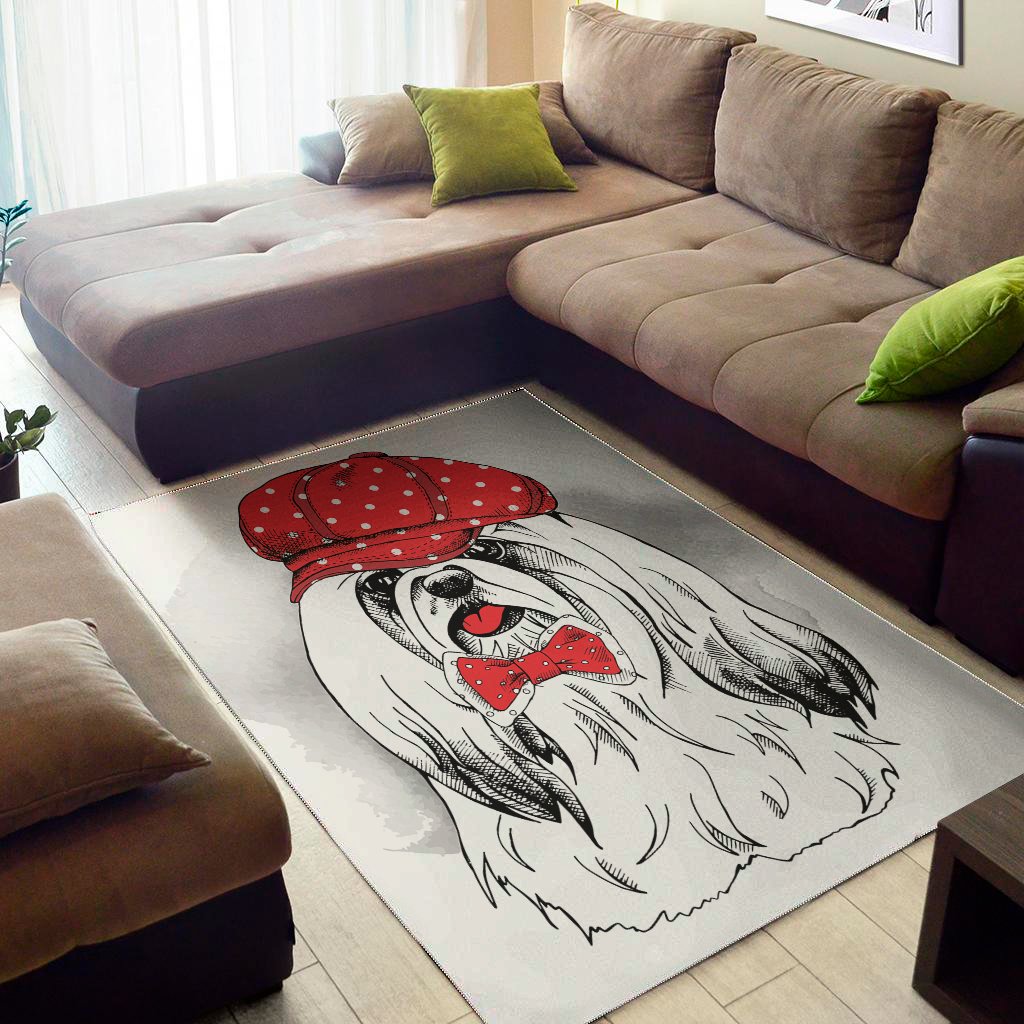 Red Cap Yorkshire Terrier Print Area Rug Floor Decor