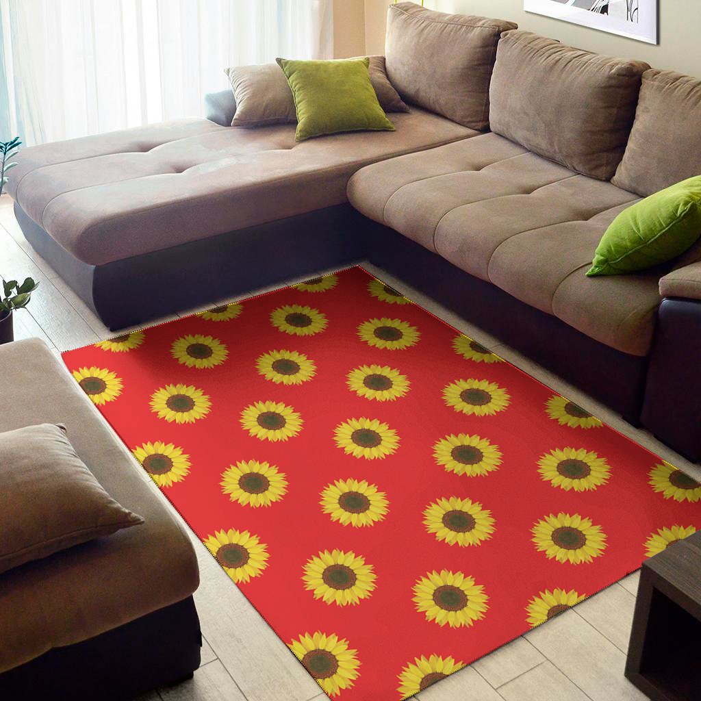 Red Sunflower Pattern Print Area Rug Floor Decor
