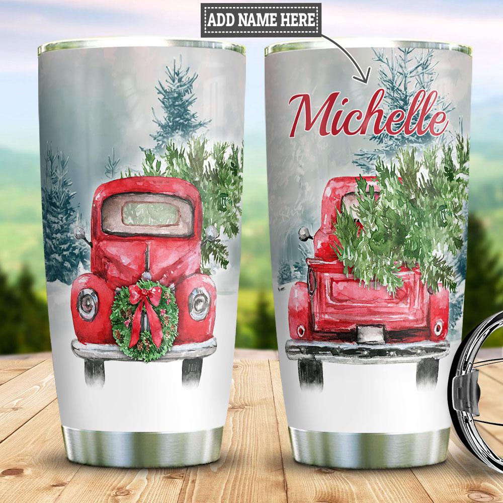 Red Truck Christmas Personalized Stainless Steel Tumbler