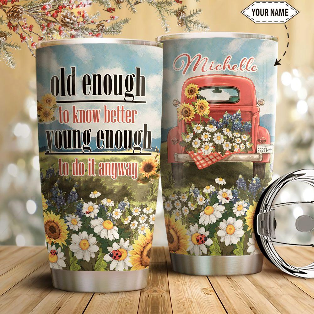 Red Truck Sunflower Personalized Stainless Steel Tumbler