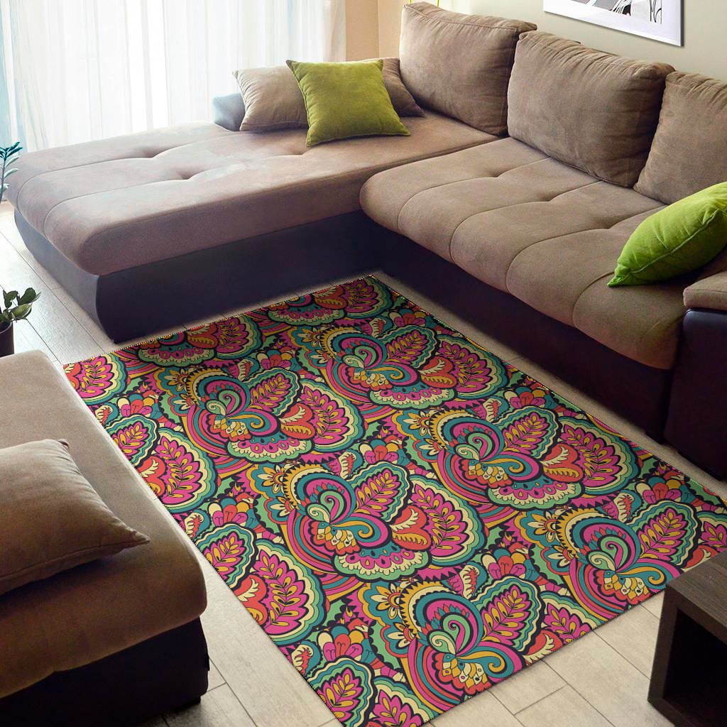Retro Psychedelic Hippie Pattern Print Area Rug Floor Decor