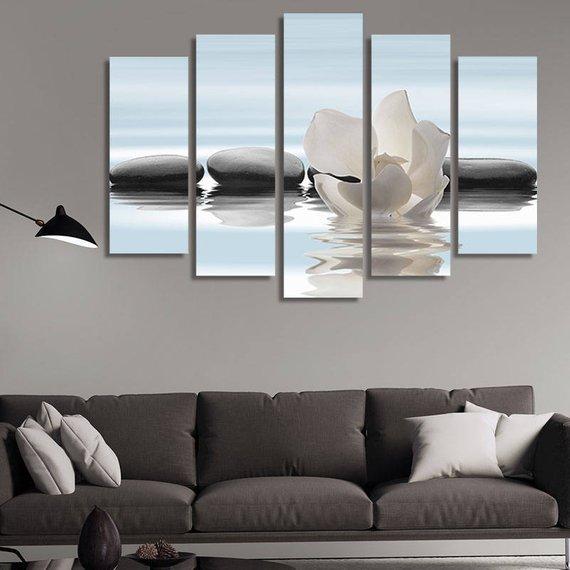 Rock Massages And Lotus - Abstract 5 Panel Canvas Art Wall Decor