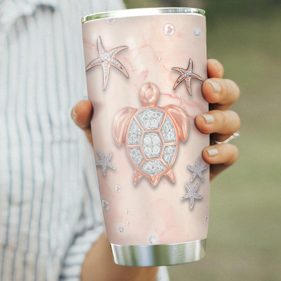 Rose Gold Turtle Sparkle Pattern Gift For Turtle Lover Present Idea For Turtle Lover Stainless Steel Tumbler