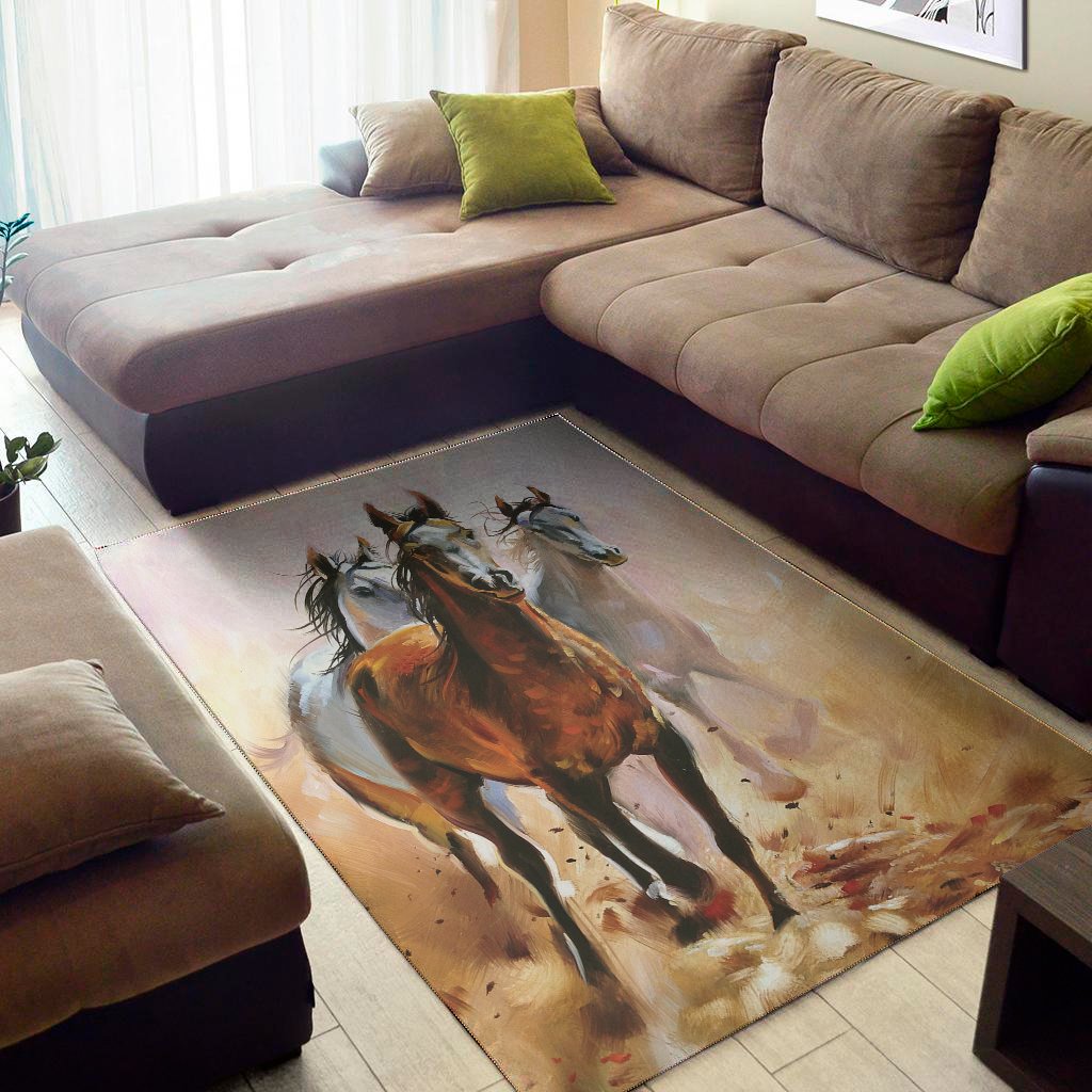 Running Horses Painting Print Area Rug Floor Decor