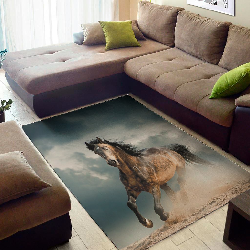 Running Wild Stallion Horse Print Area Rug Floor Decor