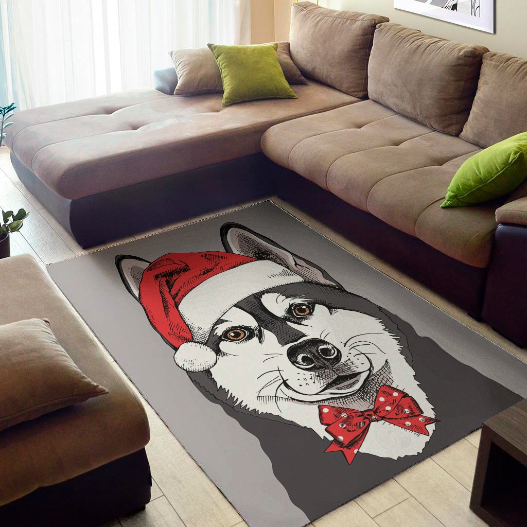 Santa Siberian Husky Print Area Rug Floor Decor