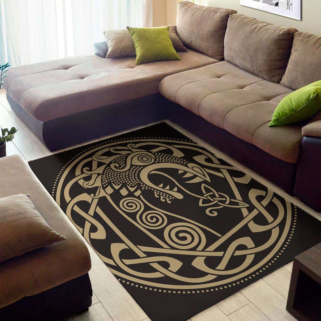 Scandinavian Viking Dragon Print Area Rug Floor Decor
