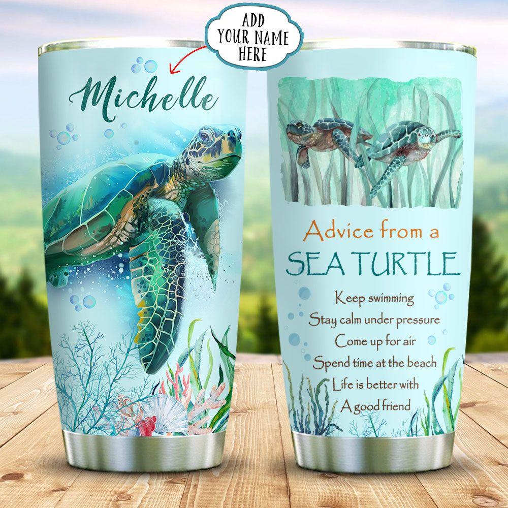 Sea Turtle Blue Personalized Stainless Steel Tumbler