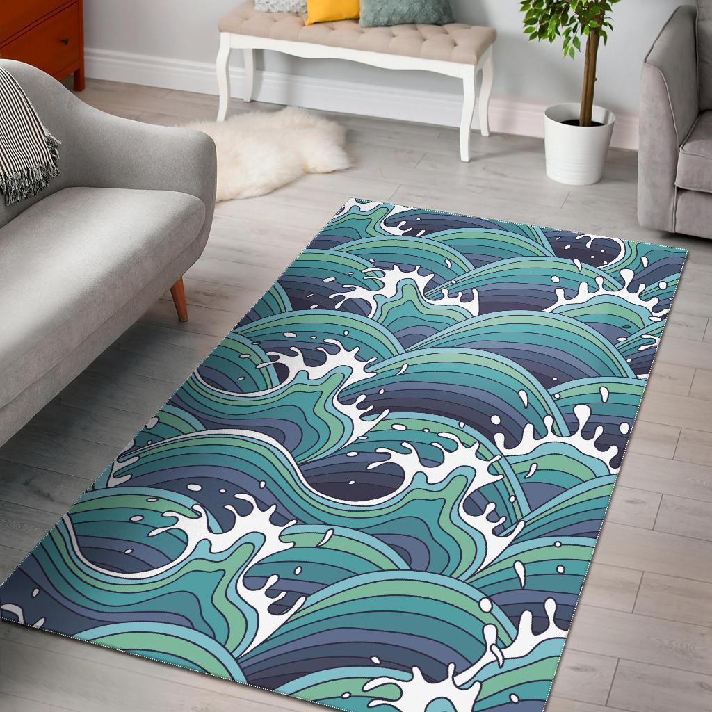 Sea Wave Surfing Pattern Print Area Rug Floor Decor