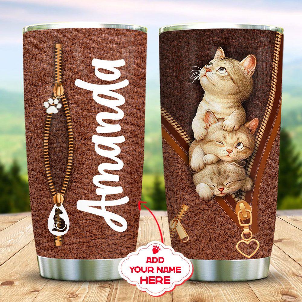 Shorthair Cat Zip Personalized Stainless Steel Tumbler