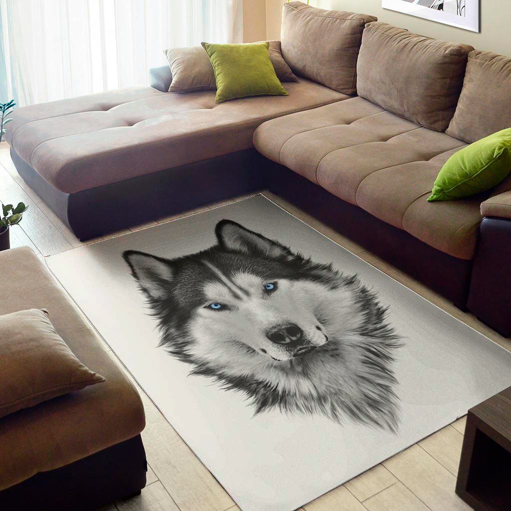 Siberian Husky Portrait Print Area Rug Floor Decor