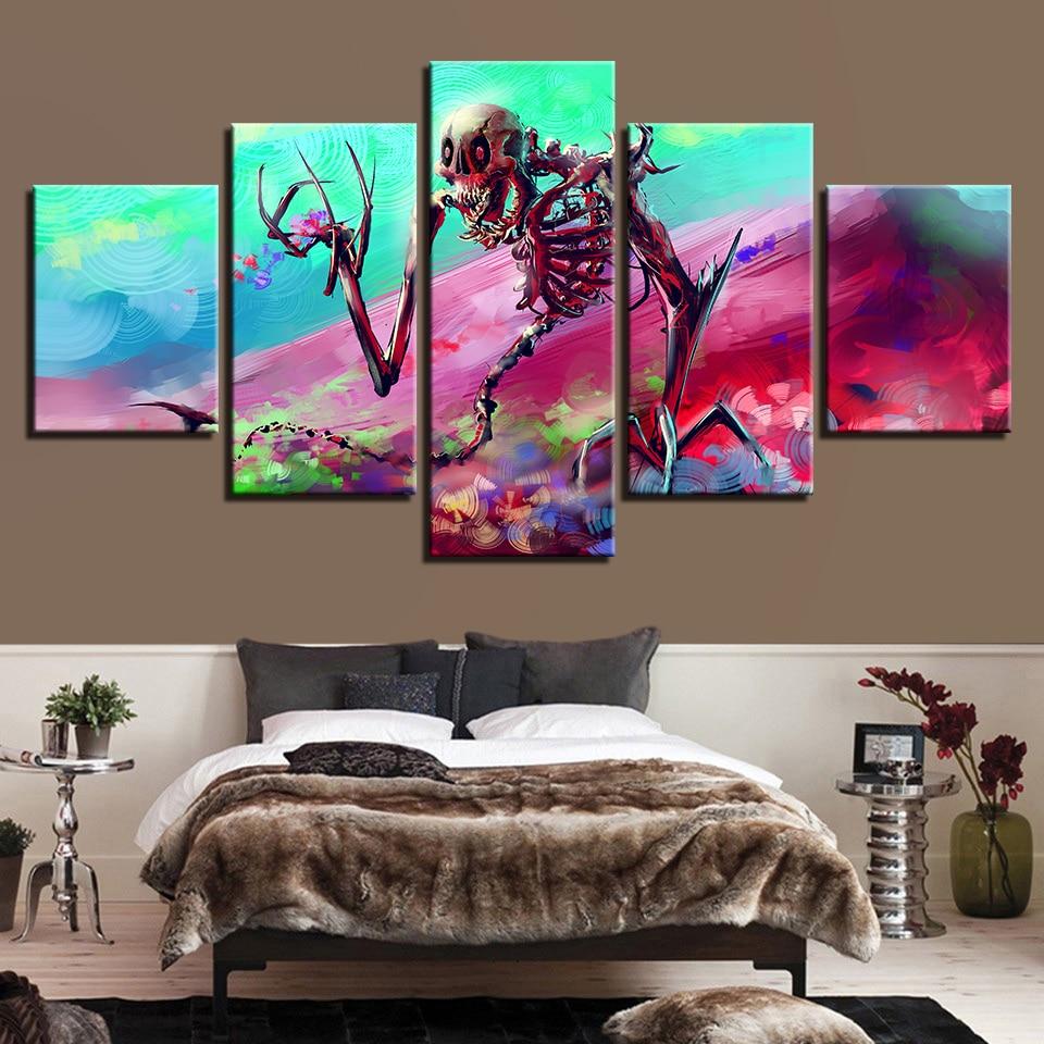 Skull Colorful - Abstract 5 Panel Canvas Art Wall Decor