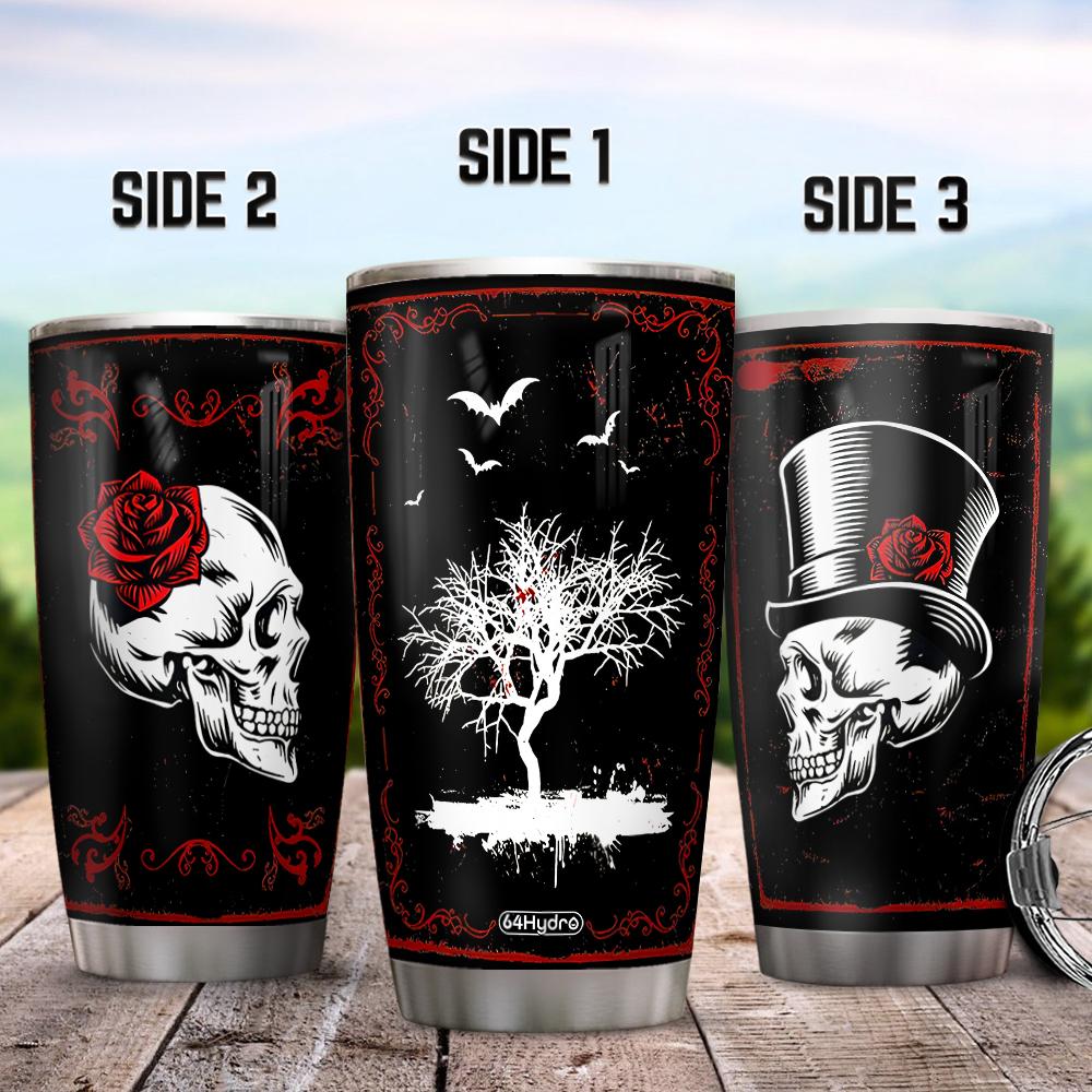 Skull Couple Pattern Scary Skull Skeleton Ghost Boo Witch Halloween Gift Couple Gift Stainless Steel Tumbler