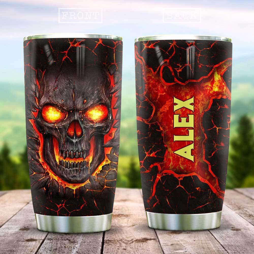 Skull In Fire Personalized Stainless Steel Tumbler