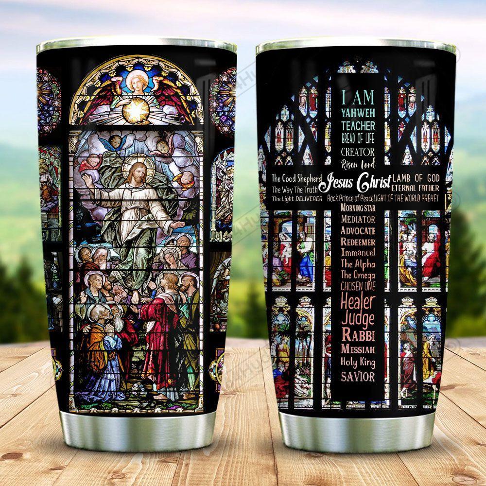 Stained Glass Style Jesus Stainless Steel Tumbler