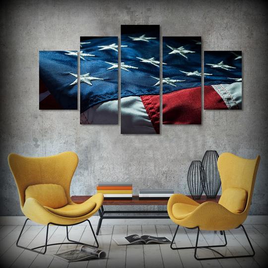 Stars And Stripes United States Old Glory Red White And Blue Us American Usa Flag - Abstract 5 Panel Canvas Art Wall Decor