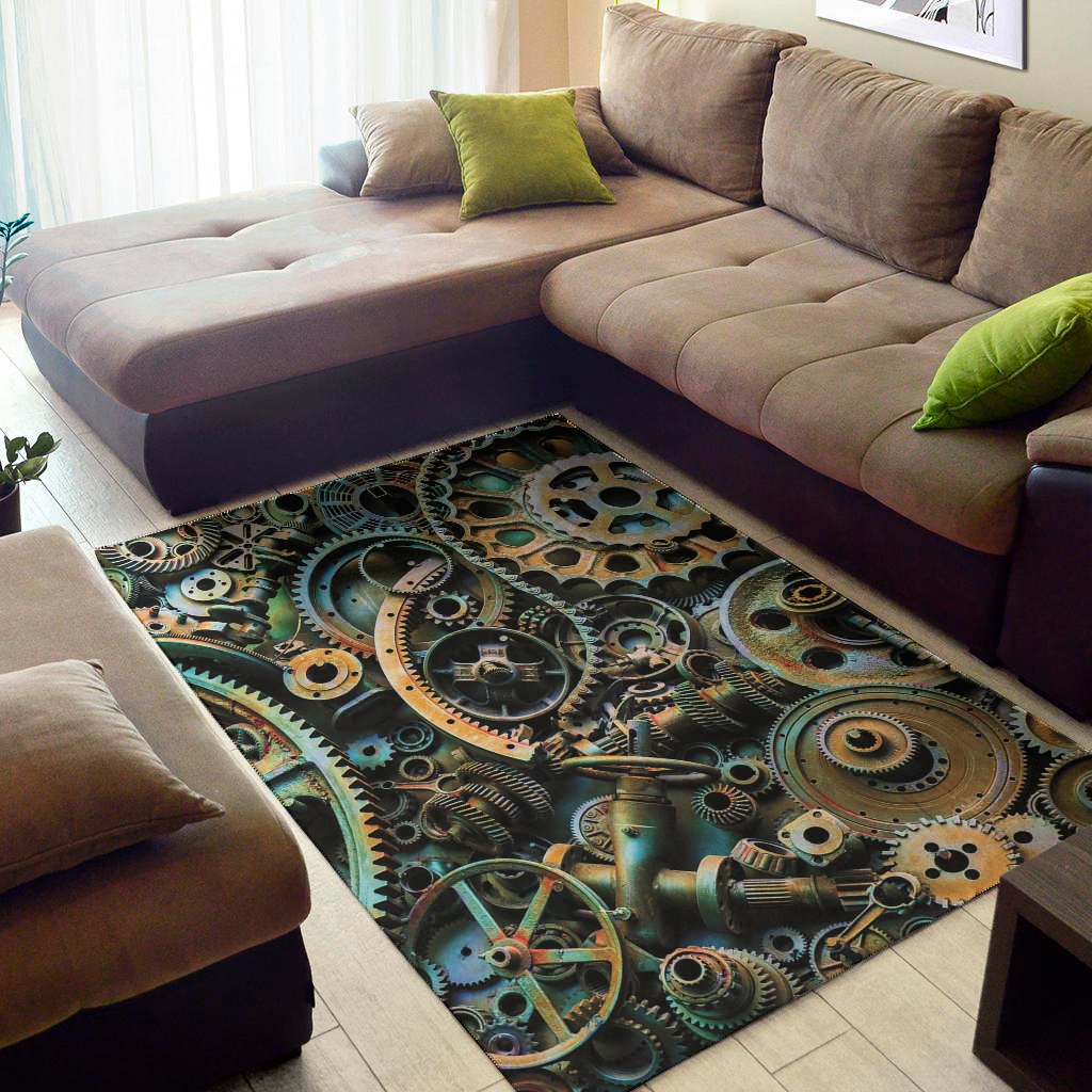 Steampunk Cogs And Gears Print Area Rug Floor Decor