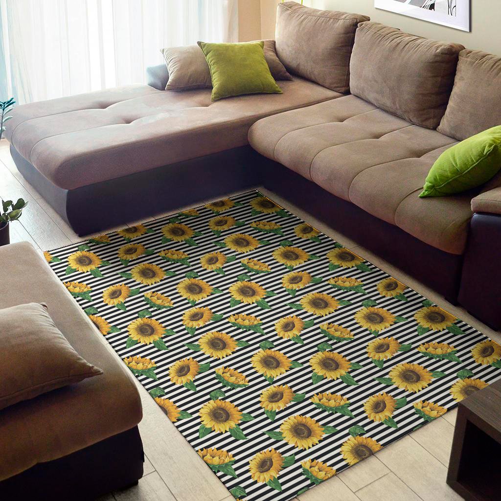 Stripe Sunflower Pattern Print Area Rug Floor Decor