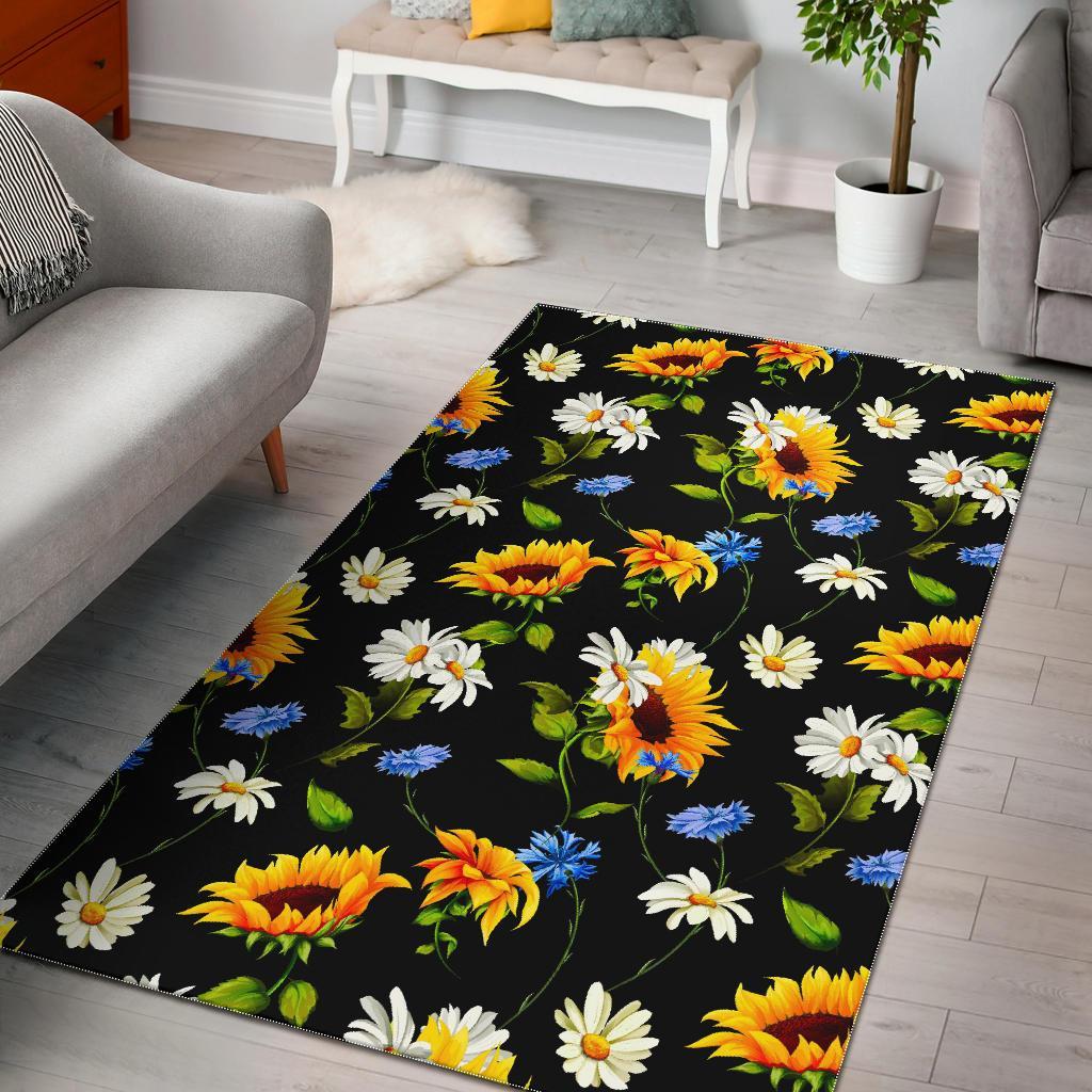 Sunflower Chamomile Pattern Print Area Rug Floor Decor