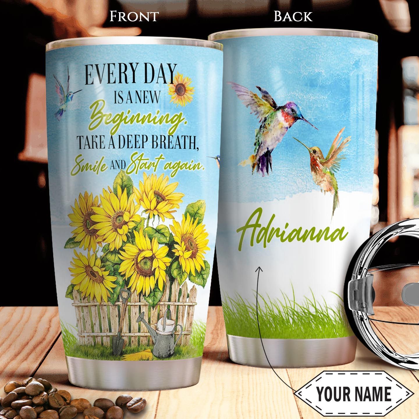 Sunflower Faith Motivation Personalized Stainless Steel Tumbler