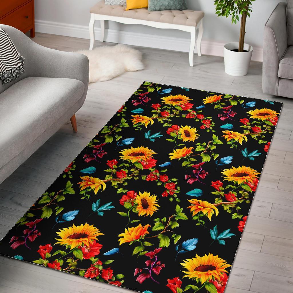 Sunflower Floral Pattern Print Area Rug Floor Decor
