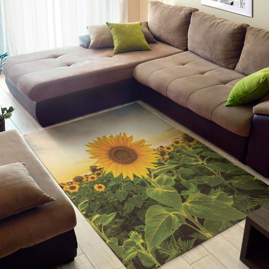 Sunflower Landscape Print Area Rug Floor Decor