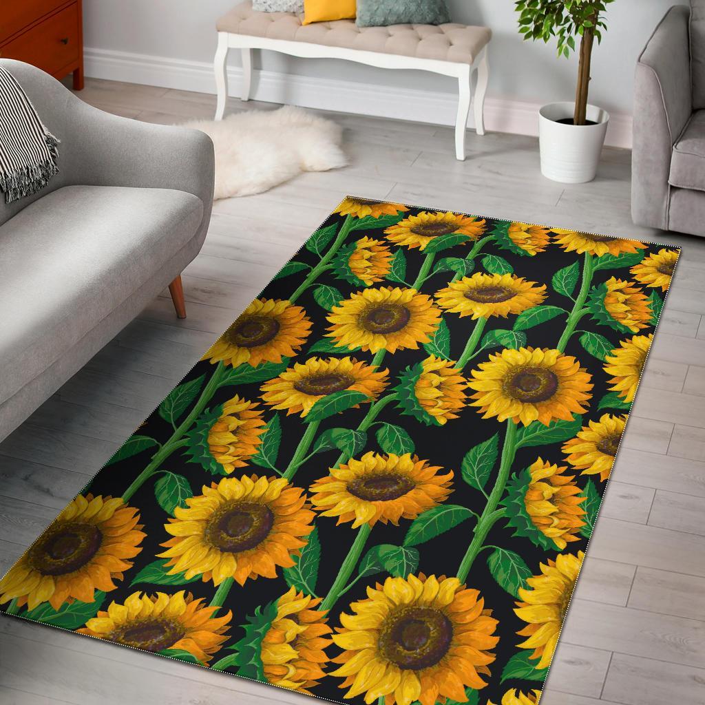 Sunflower Pattern Print Area Rug Floor Decor