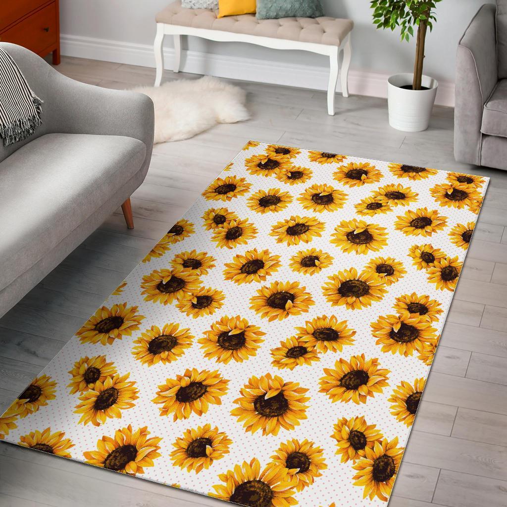 Sunflower Polka Dot Pattern Print Area Rug Floor Decor