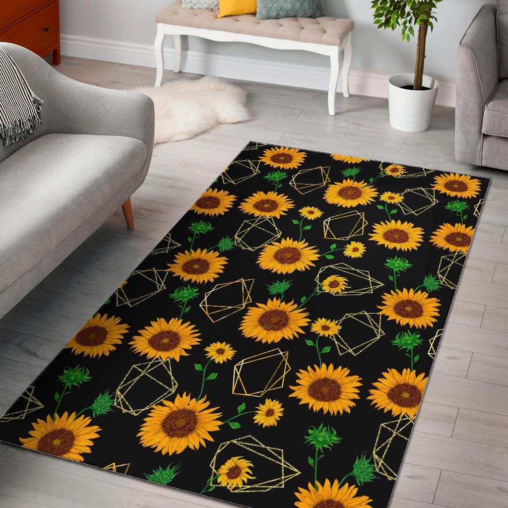 Sunflower Polygonal Pattern Print Area Rug Floor Decor