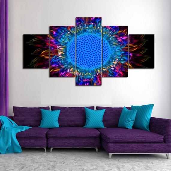 Sunflower Psychedelic - Abstract 5 Panel Canvas Art Wall Decor