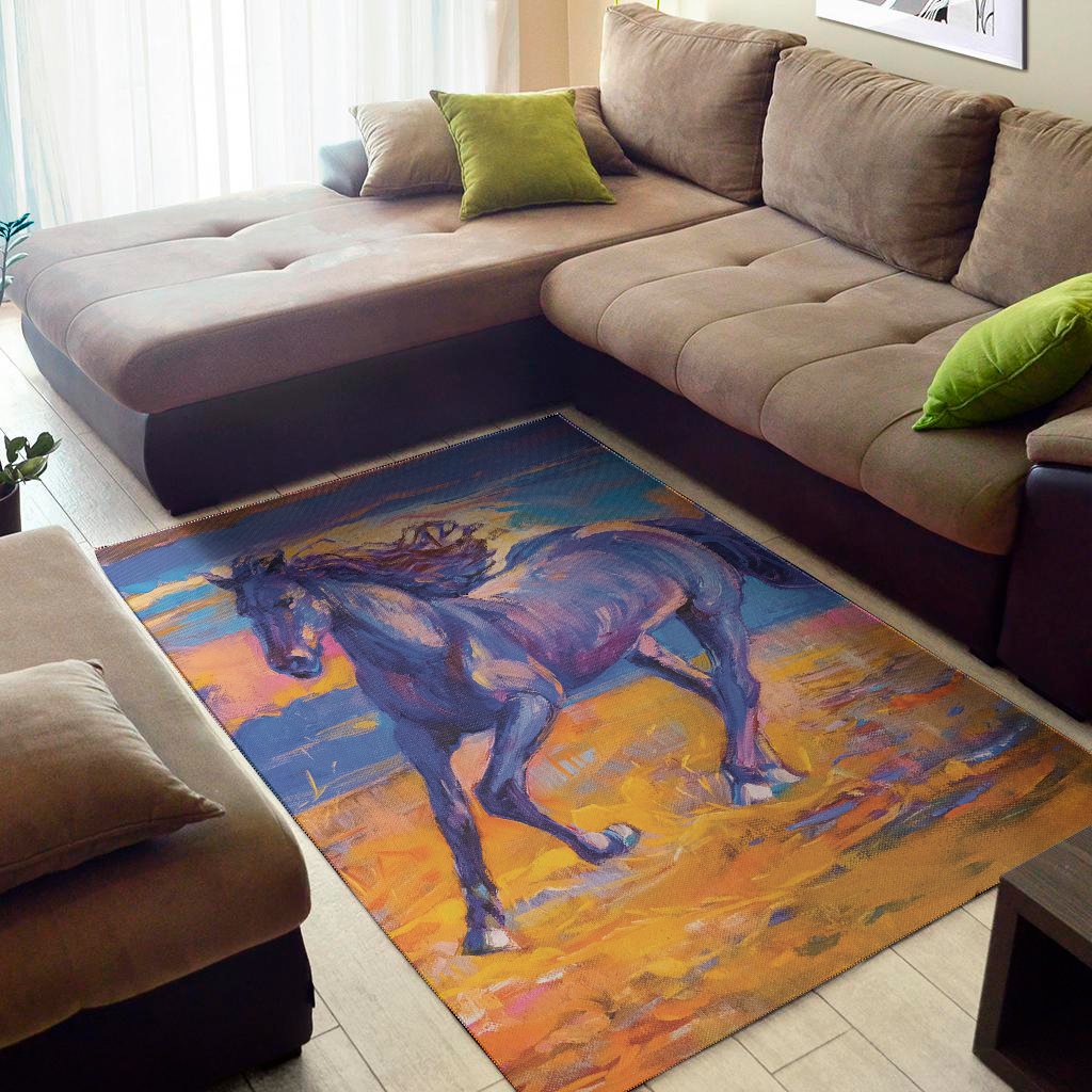 Sunset Horse Painting Print Area Rug Floor Decor
