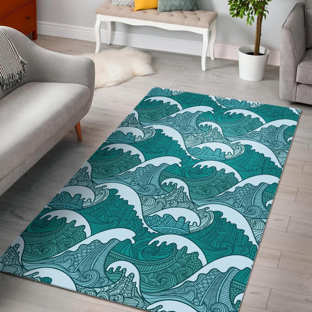 Surfing Wave Pattern Print Area Rug Floor Decor
