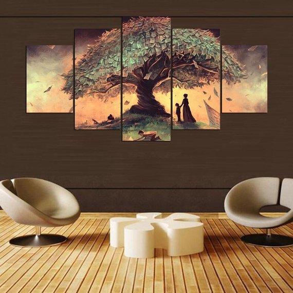 Surreal Fantasy Tree - Abstract 5 Panel Canvas Art Wall Decor