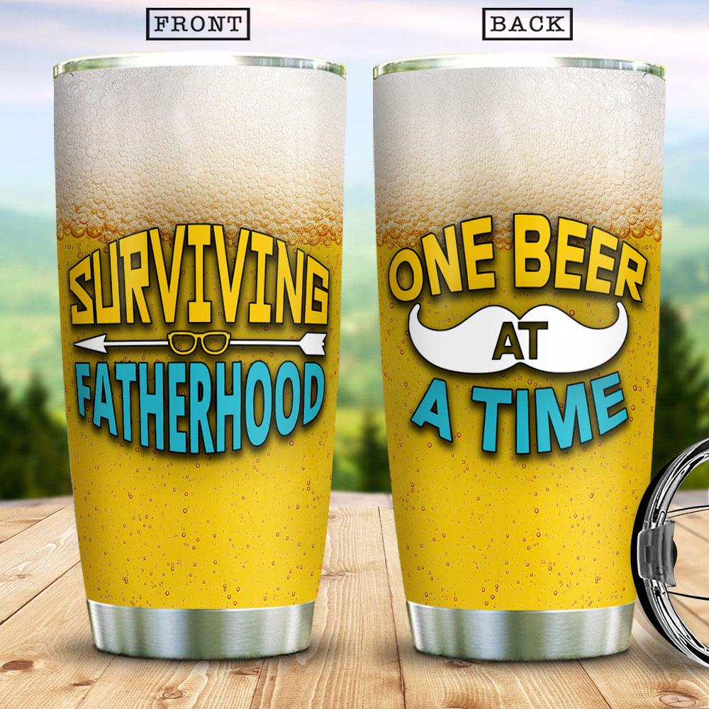 Surviving Fatherhood One Beer At A Time Funny Gift For Dad Gif For Father Stainless Steel Tumbler