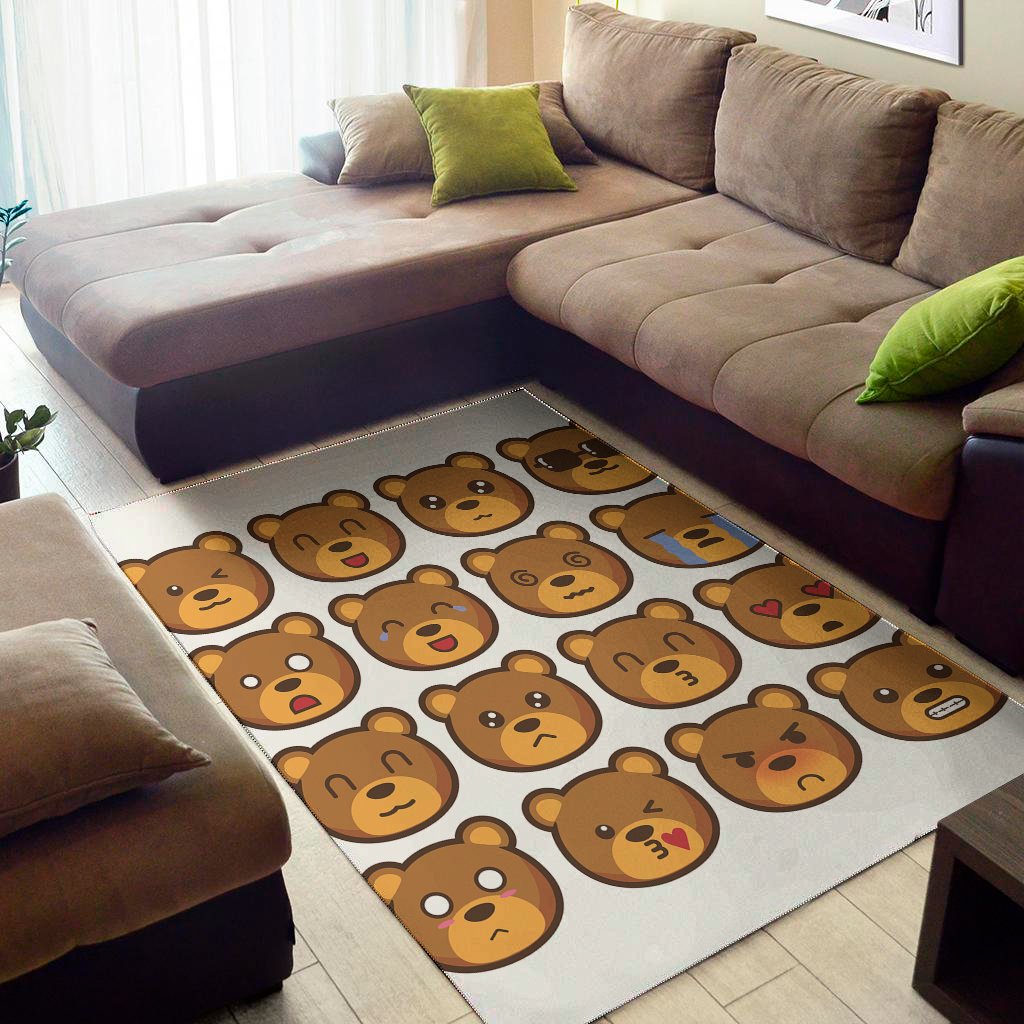 Teddy Bear Emoji Print Area Rug Floor Decor