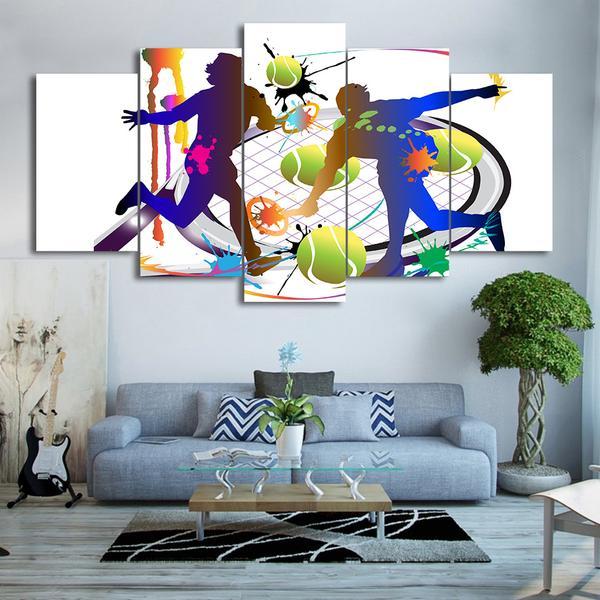 Tennis Players Racket Abstract Color - Sport 5 Panel Canvas Art Wall Decor