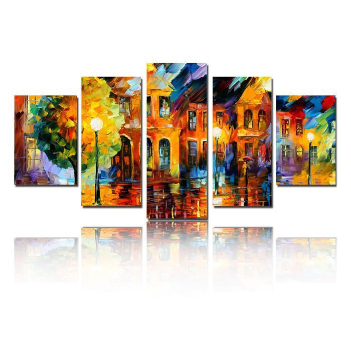 The Beautiful City By Afremov - Abstract 5 Panel Canvas Art Wall Decor