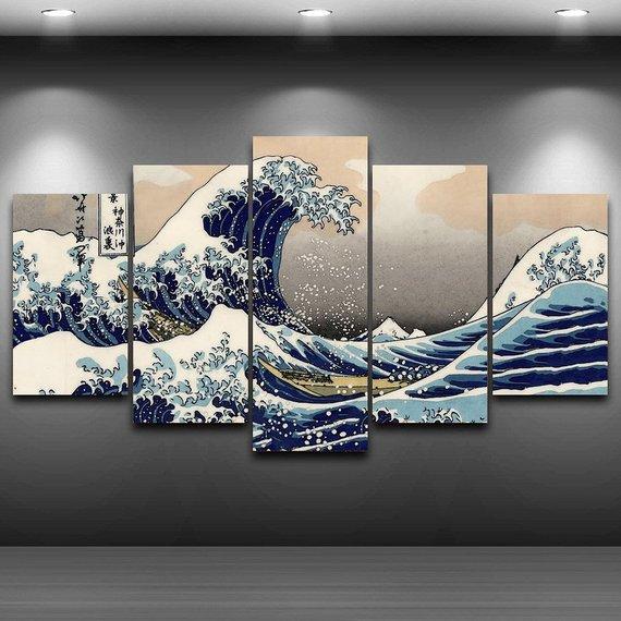 The Great Wave Off Kanagawa  - Abstract 5 Panel Canvas Art Wall Decor