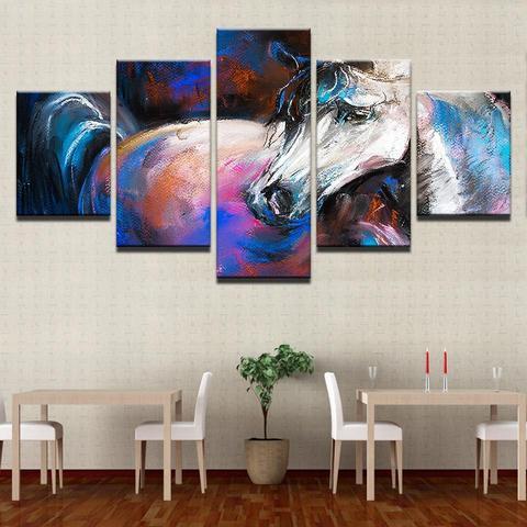 The White Horse - Abstract Animal 5 Panel Canvas Art Wall Decor