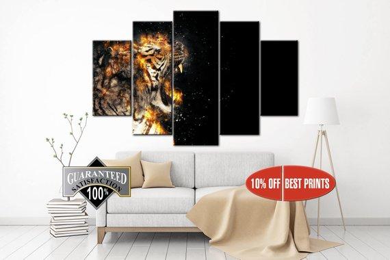 Tiger 1 - Abstract Animal 5 Panel Canvas Art Wall Decor