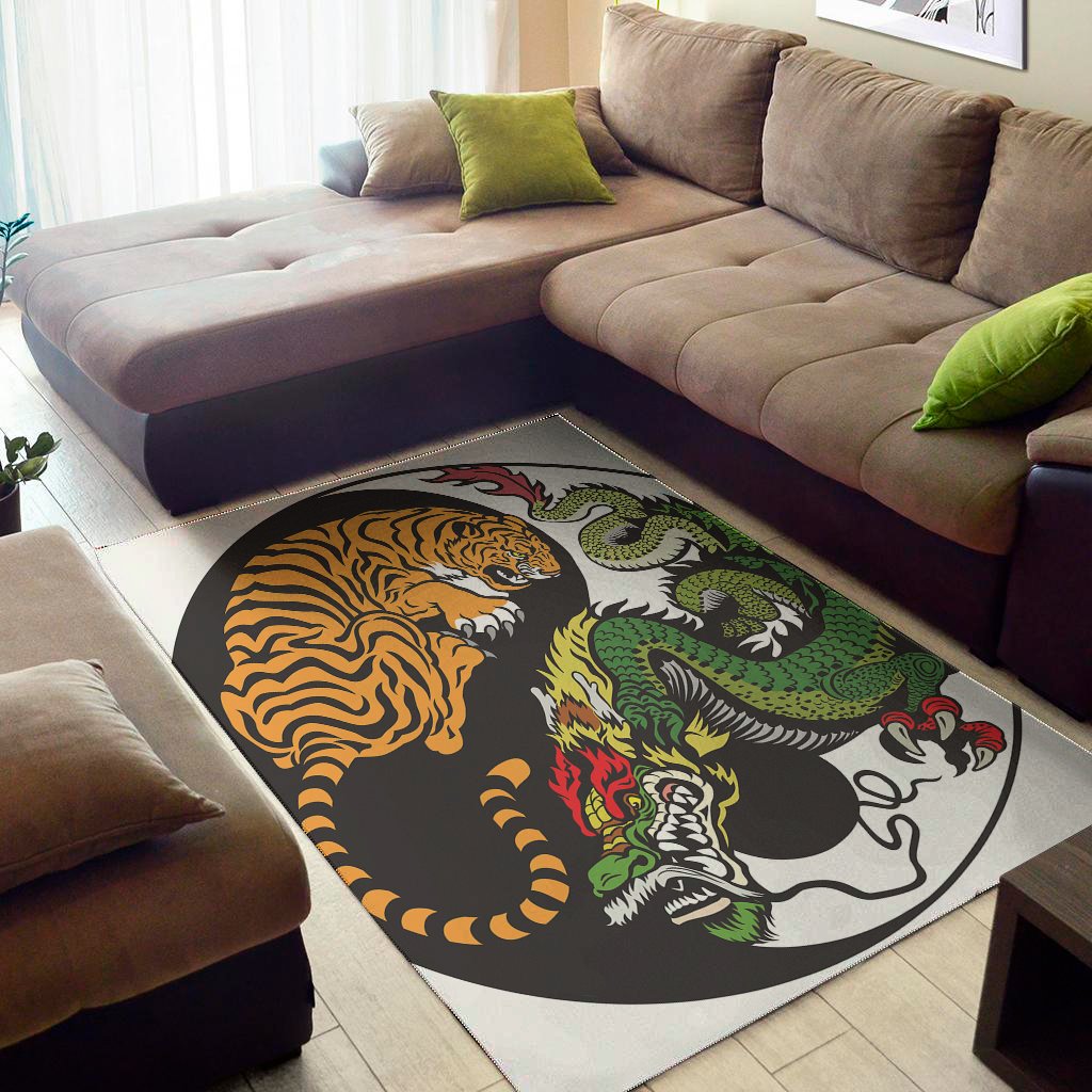 Tiger And Dragon Yin Yang Print Area Rug Floor Decor