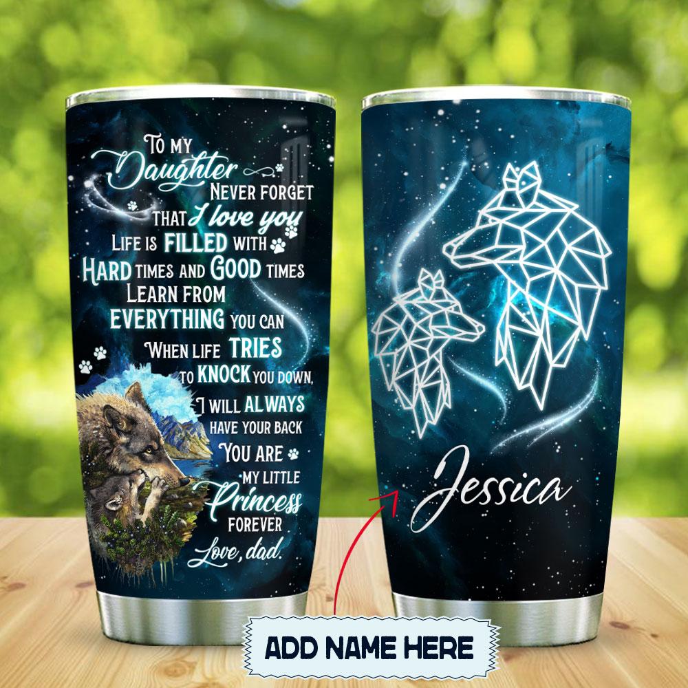 To Daughter Geometric Wolf Galaxy Personalized Stainless Steel Tumbler