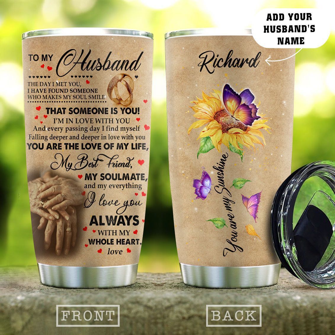 To My Husband Sunflower Personalized Stainless Steel Tumbler