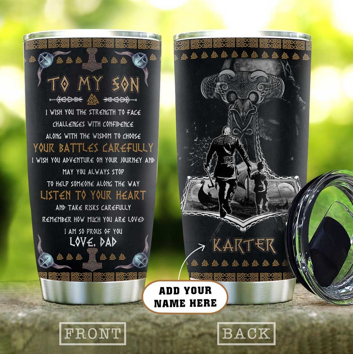 To My Son Viking Dad Personalized Stainless Steel Tumbler