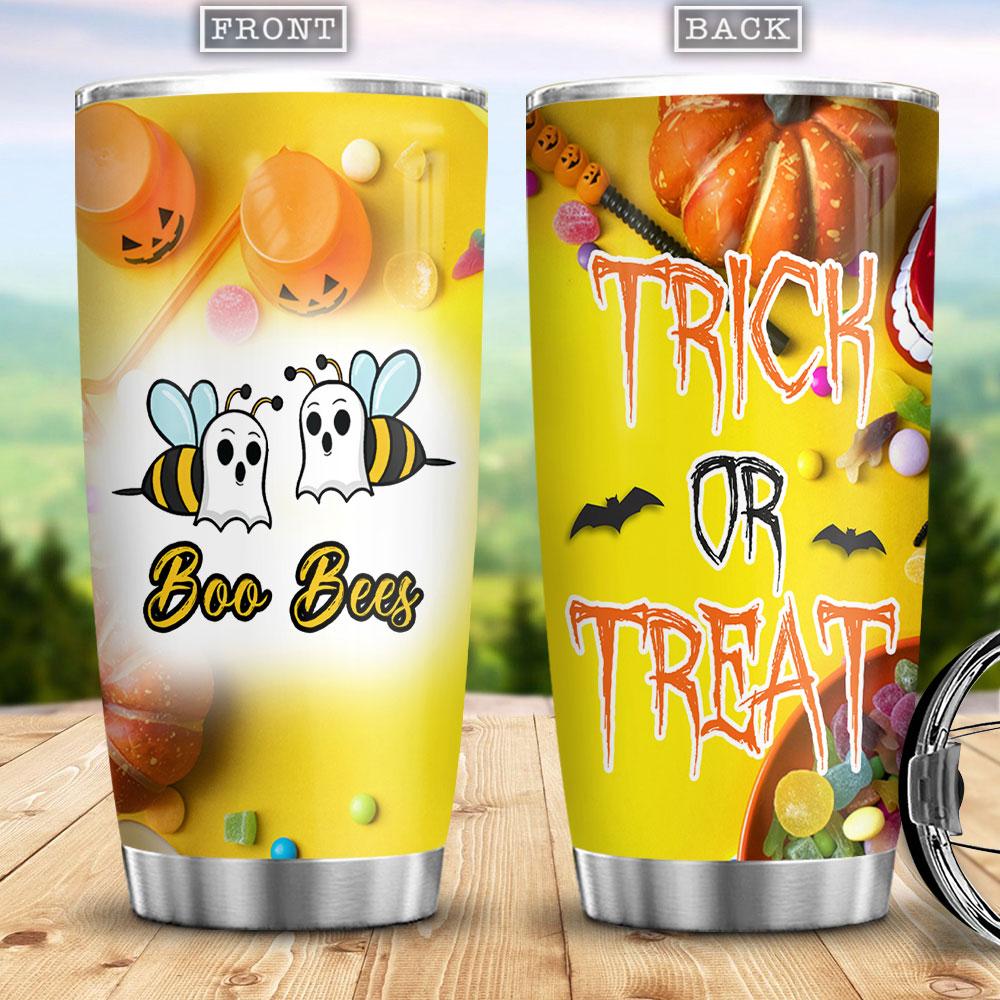Trick Or Treat Boo Bees Witch Boo Ghost Scary Pumpkin Trick Or Treat Halloween Candy Cosplay Stainless Steel Tumbler