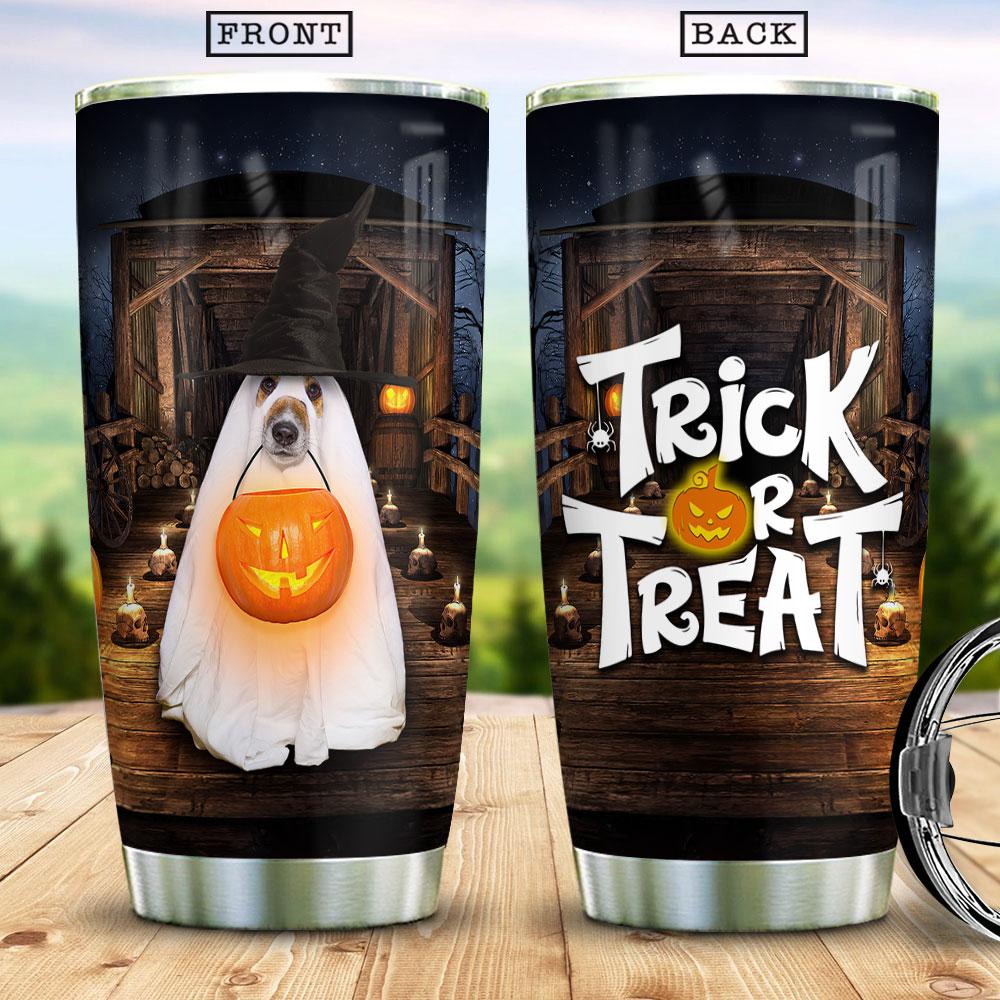Trick Or Treat Ghost Dog Witch Boo Ghost Scary Pumpkin Trick Or Treat Halloween Stainless Steel Tumbler