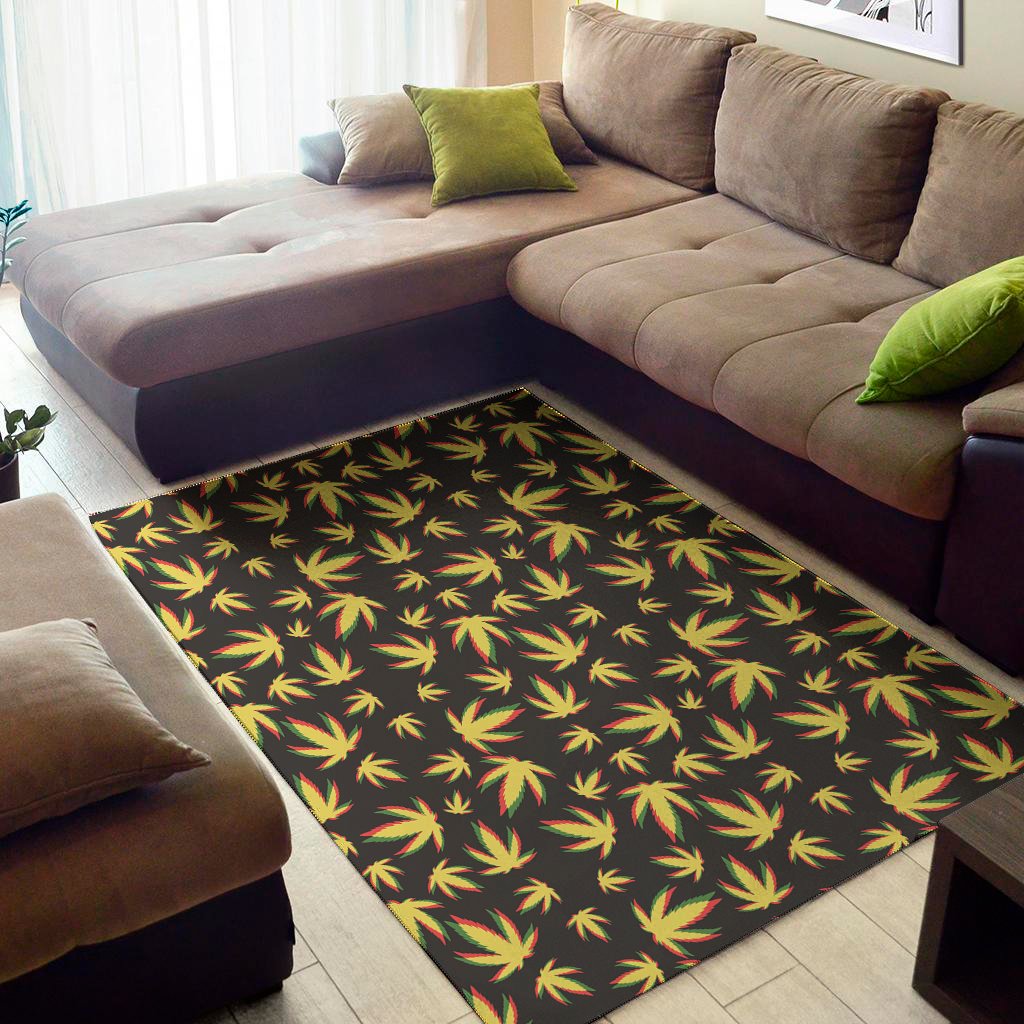 Trippy Weed Leaf Pattern Print Area Rug Floor Decor
